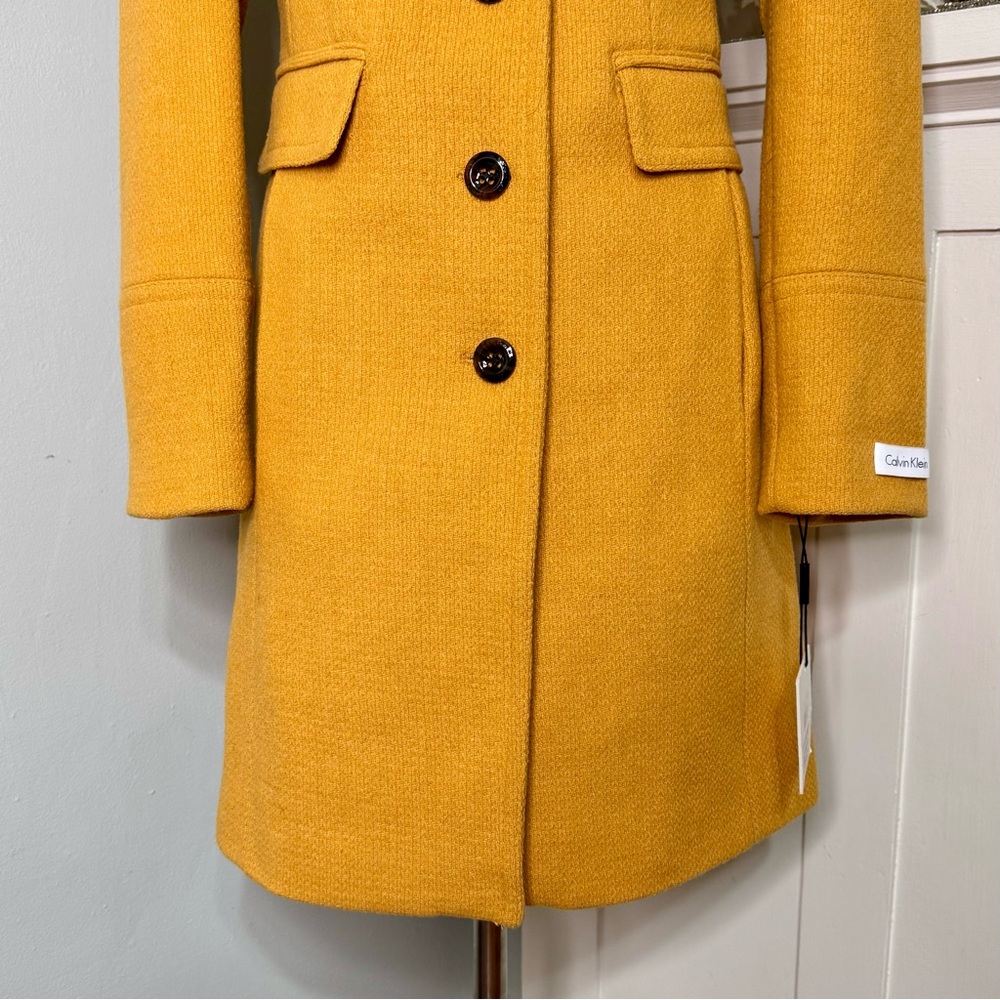 NWT Calvin Klein Single Breasted Wool Pea Coat Winter Dress Coat Mustard Size 6 - Picture 6 of 14